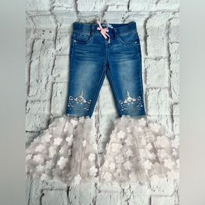 Upcycled girls flare bell bottoms tulle flowers size 6x